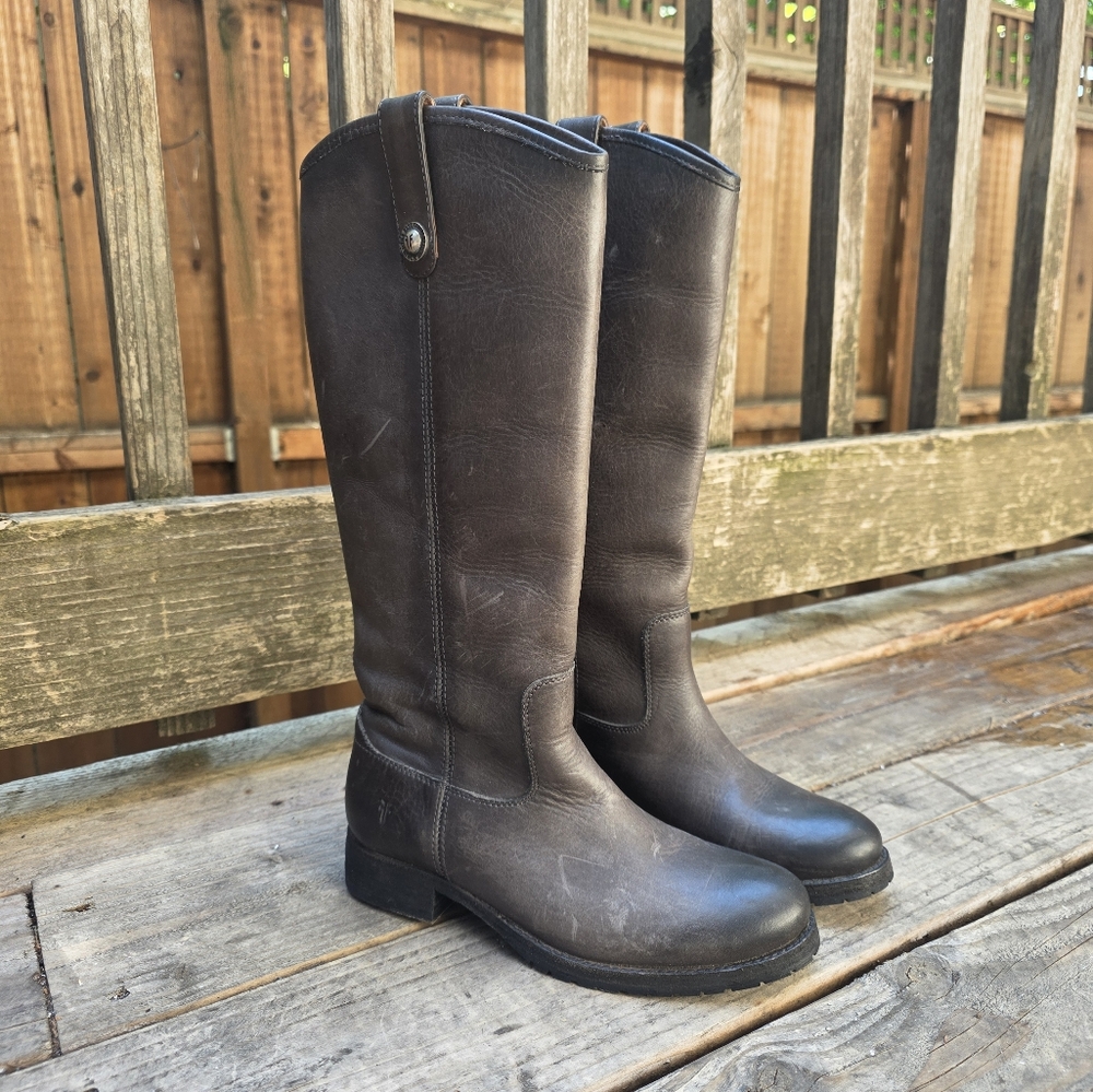 Frye Melissa Brown Distressed Leather Tall Riding Boots 6M